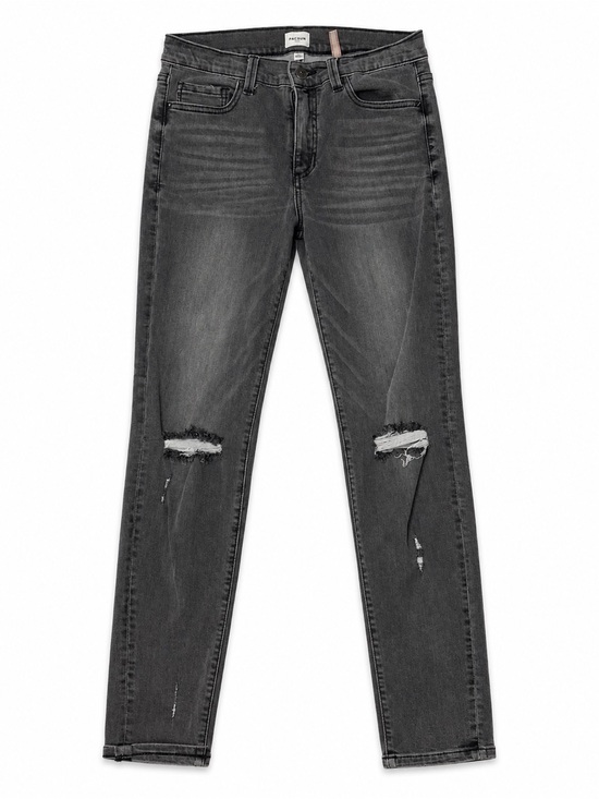 Sneak Peek Denim - Sneak Peek Women's Straight Leg Jeans - Washed Charcoal with Knee Rips